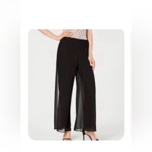ALEX EVENINGS PETITE Chiffon Overlay Pants Black